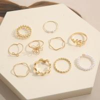 Set di anelli in lega di zinco, lega in zinco, with perla in plastica, 10 pezzi & gioielli di moda & per la donna, dorato, assenza di nichel,piombo&cadmio, Venduto da set