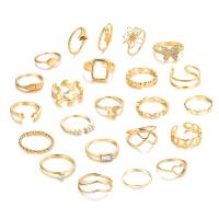 Juego de anillos de aleación de zinc, con Perlas plásticas, chapado en color dorado, Joyería & para mujer & con diamantes de imitación, libre de níquel, plomo & cadmio, Vendido por Set