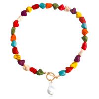 Fashion Turquoise Necklace, Tibetan Style, with turquoise & Freshwater Pearl, gold color plated, fashion jewelry & for woman, more colors for choice, 30mm, Sold Per 42 cm Strand
