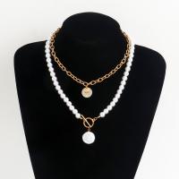 Collier de mode Multi couche, alliage de zinc, avec Plastique ABS perle, Placage de couleur d'or, 2 pièces & bijoux de mode & pour femme, deux couleurs différentes, 20mm, Vendu par fixé