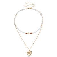 Multi Layer Necklace, Tibetan Style, with ABS Plastic Pearl, Heart, gold color plated, different power plug style for choose & Double Layer & fashion jewelry & for woman & with rhinestone, more colors for choice, 20mm, Length:47 cm, Sold By PC