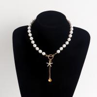 Plastik-Perlenkette, Zinklegierung, mit ABS-Kunststoff-Perlen, plattiert, Modeschmuck & für Frau & mit Strass, keine, 65mm, verkauft per 43 cm Strang
