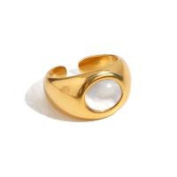 Anel de dedo de aço inoxidável, Aço inoxidável 304, with Pedra olho de gato, joias de moda & para mulher, dourado, 22x13mm, vendido por PC