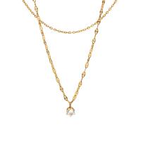 Multi Layer Necklace, 304 Stainless Steel, Vacuum Ion Plating, Double Layer & fashion jewelry & for woman & with cubic zirconia, golden, 5x7mm, Length:43 cm, Sold By PC