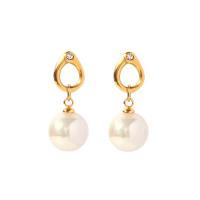 Stainless Steel Drop Earring 304 Stainless Steel with ABS Plastic Pearl Vacuum Ion Plating fashion jewelry & for woman golden Sold By Pair
