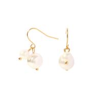 Freshwater Pearl Earrings, 304 Stainless Steel, with Freshwater Pearl, Vacuum Ion Plating, fashion jewelry & for woman, golden, 10x23mm, Sold By Pair