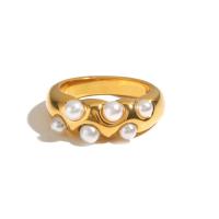 Edelstahl Ringe, 304 Edelstahl, mit ABS-Kunststoff-Perlen, Modeschmuck & verschiedene Größen vorhanden & für Frau, goldfarben, 23x8mm, verkauft von PC