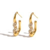 Stainless Steel Stud Earrings, 304 Stainless Steel, Vacuum Ion Plating, fashion jewelry & for woman & with rhinestone, golden, 11x27mm, Sold By Pair