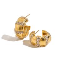 Boucle d'oreille de gaujon en acier inoxydable, Acier inoxydable 304, bijoux de mode & pour femme & avec strass, doré, 27x19mm, Vendu par paire