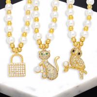 Cubic Zircon Micro Pave Brass Necklace, with Plastic Pearl, with 5 extender chain, 18K gold plated, fashion jewelry & different styles for choice & micro pave cubic zirconia & for woman, more colors for choice, 23x15mm, Length:47 cm, Sold By PC