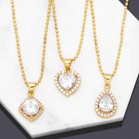 Cubic Zircon Micro Pave Brass Necklace, Geometrical Pattern, 18K gold plated, fashion jewelry & micro pave cubic zirconia & for woman, more colors for choice, 20x13mm, Length:43 cm, Sold By Pair