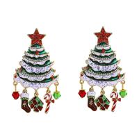 Christmas Earrings, Tibetan Style, Christmas Tree, Christmas Design & fashion jewelry & for woman & enamel & with rhinestone, 34x68mm, Sold By Pair