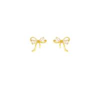 Brass Stud Earring Bowknot high quality plated fashion jewelry & for woman & with cubic zirconia gold Sold By Pair