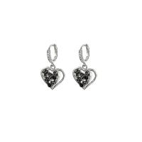 Tibetan Style Drop Earrings, Heart, high quality plated, fashion jewelry & for woman & with rhinestone, silver color, 16x31mm, Sold By Pair