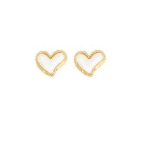 Tibetan Style Stud Earring, with Plastic Pearl, Heart, high quality plated, fashion jewelry & for woman, gold, 22x19mm, Sold By Pair