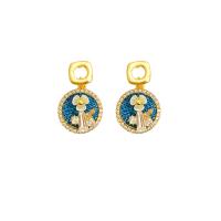 Zinc Alloy Drop Earrings Round high quality plated fashion jewelry & micro pave cubic zirconia & for woman golden Sold By Pair