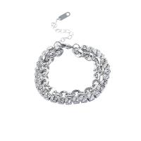 Bracelet en alliage de zinc, avec 4.5 chaînes de rallonge, fade et jamais plaqué de haute qualité, Double couche & bijoux de mode & pour femme & avec strass, argent, Longueur:15.5 cm, Vendu par PC