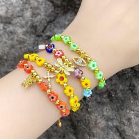 Lampwork Bracelets, Brass, with Lampwork & Resin, 18K gold plated, 22 pieces & fashion jewelry & micro pave cubic zirconia & for woman, more colors for choice, 10x10mm, Length:25 cm, Sold By PC