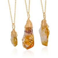 Quartz Necklace, Citrine, with Brass, gold color plated, Unisex, yellow, 25-35mm*10-15mm, Length:Approx 38 cm, Sold By PC