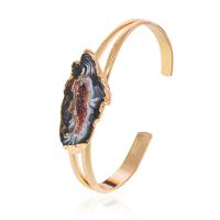 Agate smykker armbånd, Brasilien Agate, guldfarve belagt, Justerbar & Druzy stil & Unisex, Indvendig diameter:Ca. 71mm, Solgt af PC
