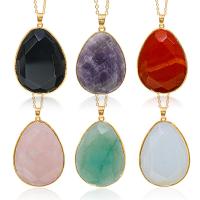Natural Gemstone Necklace Natural Stone Teardrop gold color plated & Unisex & faceted Sold By PC