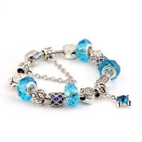 European Bracelet Zinc Alloy with Crystal silver color plated & for woman & with rhinestone blue nickel lead & cadmium free Sold By PC