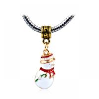 European Style Tibetan Style Dangle Beads, Snowman, gold color plated, Unisex & enamel, white, nickel, lead & cadmium free, 12x28mm, Approx 100PCs/Bag, Sold By Bag