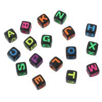 Alphabet Acrylic Beads, Square, DIY & different designs for choice & enamel, more colors for choice, 7x7x7mm, Hole:Approx 3.5mm, Sold By Bag