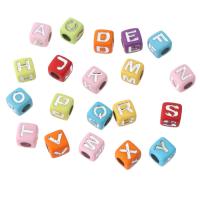 Alphabet Acrylic Beads, Square, DIY & different designs for choice & enamel, more colors for choice, 7x7x7mm, Hole:Approx 3.5mm, Sold By Bag