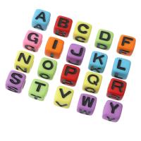 Alphabet Acryl Perlen, Quadrat, DIY & verschiedene Muster für Wahl & Emaille, keine, 7x7x7mm, Bohrung:ca. 3mm, verkauft von Tasche