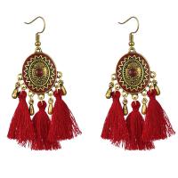 Fashion Fringe Earrings, Tibetan Style, with Polyester, Ellipse, gold color plated, for woman & enamel, more colors for choice, nickel, lead & cadmium free, 75x20mm, Sold By Pair