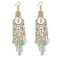 Fashion Fringe Earrings Zinc Alloy with Seedbead & Crystal gold color plated folk style & for woman nickel lead & cadmium free Sold By Pair