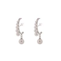Brass Drop Earring, with Plastic Pearl, silver color plated, for woman, silver color, nickel, lead & cadmium free, 28.50mm, Sold By Pair