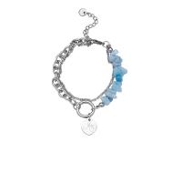 Titanium Steel Bracelet & Bangle with Aquamarine & Strawberry Quartz with 1.97 extender chain silver color plated for woman Length 5.9 Inch Sold By PC