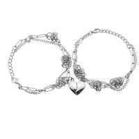 Couple Bracelet and Bangle Titanium Steel with 1.57 extender chain Heart silver color plated 2 pieces & Unisex silver color Length 6.69 Inch Sold By Set