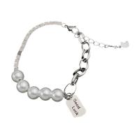 Titanium Steel Bracelet & Bangle, with Plastic Pearl, polished, for woman, silver color, Length:6.69 Inch, Sold By PC