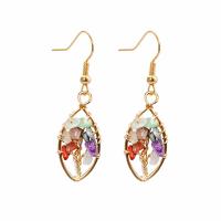 Natural Gemstone Earrings Brass with Gemstone gold color plated tree of life design & for woman golden nickel lead & cadmium free 40mm Sold By Pair