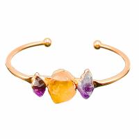 Brass Cuff Bangle with Amethyst & Citrine gold color plated fashion jewelry & for woman golden nickel lead & cadmium free 65mm Sold By PC