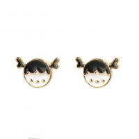 Brass Stud Earring Girl gold color plated fashion jewelry & for woman & enamel white and black nickel lead & cadmium free Sold By Pair