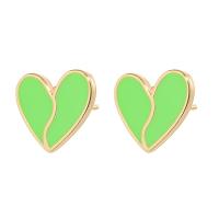 Brass Stud Earring Heart gold color plated fashion jewelry & for woman & enamel nickel lead & cadmium free Sold By Pair