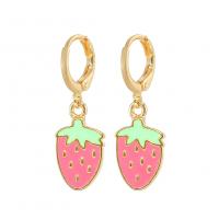 Brass Drop Earring, Strawberry, gold color plated, fashion jewelry & for woman & enamel, pink, nickel, lead & cadmium free, 10.50x31mm, Sold By Pair