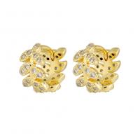 Cubic Zirconia Micro Pave Brass Earring, Leaf, gold color plated, fashion jewelry & micro pave cubic zirconia & for woman, golden, nickel, lead & cadmium free, 7.50x13.50mm, Sold By Pair