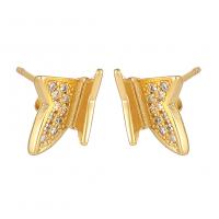 Cubic Zirconia Micro Pave Brass Earring Butterfly gold color plated fashion jewelry & micro pave cubic zirconia & for woman golden nickel lead & cadmium free Sold By Pair