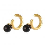 Brass Earring Clip with Acrylic Round gold color plated fashion jewelry & for woman black nickel lead & cadmium free 6mm 10mm Sold By Pair