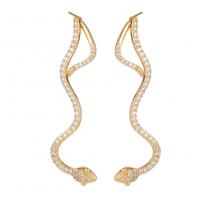 Cubic Zirconia Micro Pave Brass Earring Snake gold color plated fashion jewelry & micro pave cubic zirconia & for woman golden nickel lead & cadmium free Sold By Pair