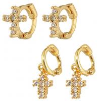 Cubic Zirconia Micro Pave Brass Earring, Cross, gold color plated, fashion jewelry & different styles for choice & micro pave cubic zirconia & for woman, golden, nickel, lead & cadmium free, Sold By Pair