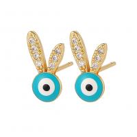 Evil Eye Earrings, Brass, Rabbit, gold color plated, fashion jewelry & micro pave cubic zirconia & for woman & enamel, more colors for choice, nickel, lead & cadmium free, 6.60x13mm, Sold By Pair