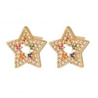 Cubic Zirconia Micro Pave Brass Earring Star gold color plated fashion jewelry & micro pave cubic zirconia & for woman golden nickel lead & cadmium free Sold By Pair