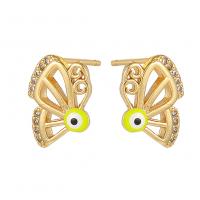 Evil Eye Earrings Brass Butterfly gold color plated fashion jewelry & evil eye pattern & micro pave cubic zirconia & for woman & enamel nickel lead & cadmium free Sold By Pair