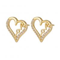 Cubic Zirconia Micro Pave Brass Earring, Heart, gold color plated, fashion jewelry & micro pave cubic zirconia & for woman & hollow, golden, nickel, lead & cadmium free, 11.50x11.50mm, Sold By Pair
